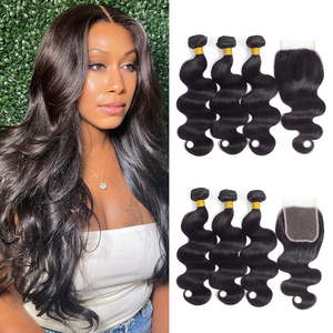 Grado 8A Visone Brasiliana Dei Capelli Del Virgin Dell'onda Del Corpo del Commercio All'ingrosso Brasiliano Dell'onda Del Corpo Brasiliani del virgin dei capelli Bundle Con Chiusura - Product Image 5