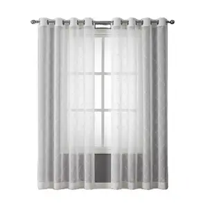 HUISHENG Wholesale Geometric Patterns Design Bedroom Window Luxury Embroidery Sheer Curtains