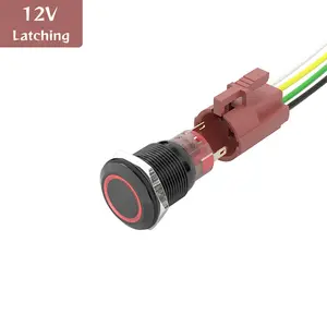 Alumina blackening 22mm ring led 12v red lamp latching 1no1nc push button power switch black