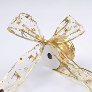 Sunjoy定制2.5英寸100% 聚酯金鹿树有线丝带透明纱圣诞有线丝带 - Product Image 4