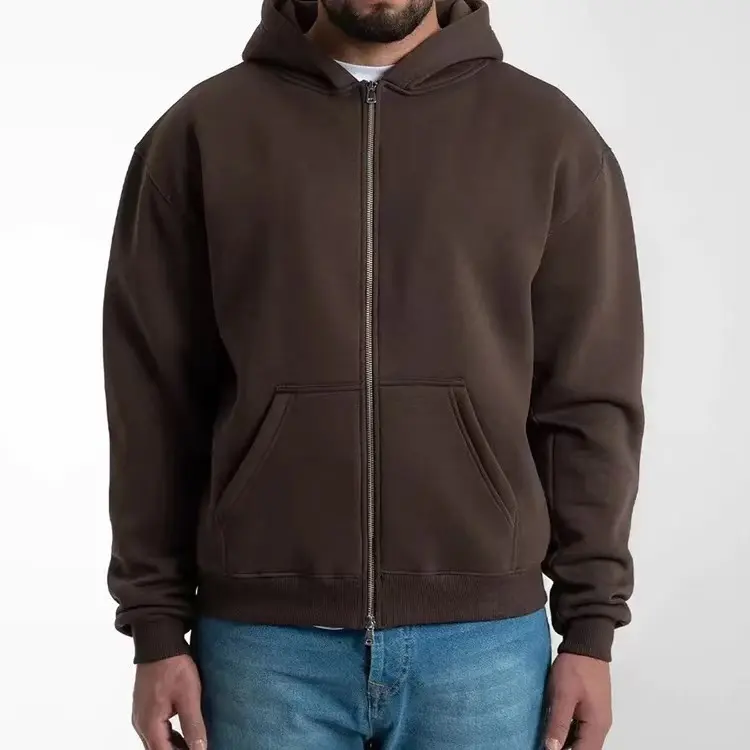 Men's 100% cotton Custom Logo blank Zip-up drop shoulder Hoodies Hooded Sweatshirt oversize pullover Heavyweight men hoodie