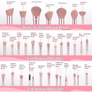 مجموعة فرش مكياج احترافية وردية اللون مكونة من 49 قطعة مع فرش الكونسيلر وظلال العيون وإسفنجات المكياج وحقيبة تخزين للاستخدام على الوجه - Product Image 3