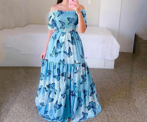 <span class=keywords><strong>Robe</strong></span> maxi bohème pour femmes, épaules dénudées, à fleurs, dégradé arc-en-ciel, taille haute, tube top, décontractée, été, plage, fête, mariage - Product Image 6