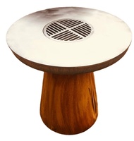 Brasero extérieur moderne en acier Corten avec table de barbecue et finition patinée