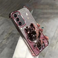 Coque de téléphone portable électroplaquée à paillettes avec support miroir lapin pour Samsung Galaxy S26 S25 S24 S23 Ultra A17 A37 A57 A56