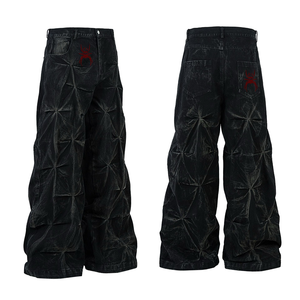 DiZNEW <span class=keywords><strong>uomo</strong></span> Jeans a gamba larga personalizzati 2026 Street Fashion <span class=keywords><strong>Black</strong></span> Designer pantaloni di Jeans a pieghe da <span class=keywords><strong>uomo</strong></span> - Product Image 1