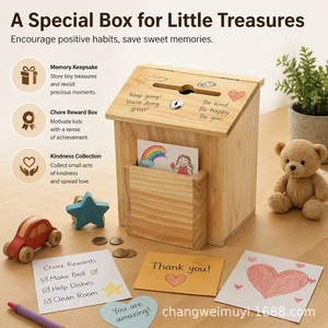 Boîte à suggestions en bois carrée murale avec serrure et fente pour le rangement de clés, idéale pour le bureau - Product Image 3