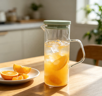 Pichet à eau en verre borosilicate à nervures verticales WUSO avec couvercle vert et poignée en verre, résistant à la chaleur, pour jus et thé glacé