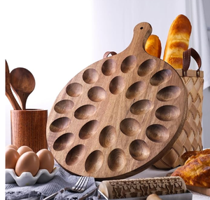 <span class=keywords><strong>Plateau</strong></span> de service rond en bois d'acacia écologique pour œufs farcis et charcuterie, avec 24 trous, style classique, pour la cuisine - Product Image 5