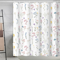 Rideau de douche imperméable à motif pastoral pour best-seller, rideau de douche imprimé en 3D avec des feuilles de plantes tropicales et des fleurs