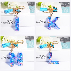 Wholesale Blue butterfly Fashion Mini Cute Metal Tassels Resin Key Chain <b>Custom</b> Letter Initial Acrylic Plastic <b>Keychain</b> - Product Image 5