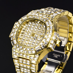 Montre de luxe à Quartz pour hommes, livraison gratuite, Hip Hop, or, étanche, diamant glacé, Baguette - Product Image 3