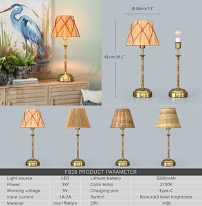 Lampe de table LED rechargeable en bambou et rotin au design nordique rétro classique, lampe de lecture moderne en métal pour chambre à coucher - Product Image 6