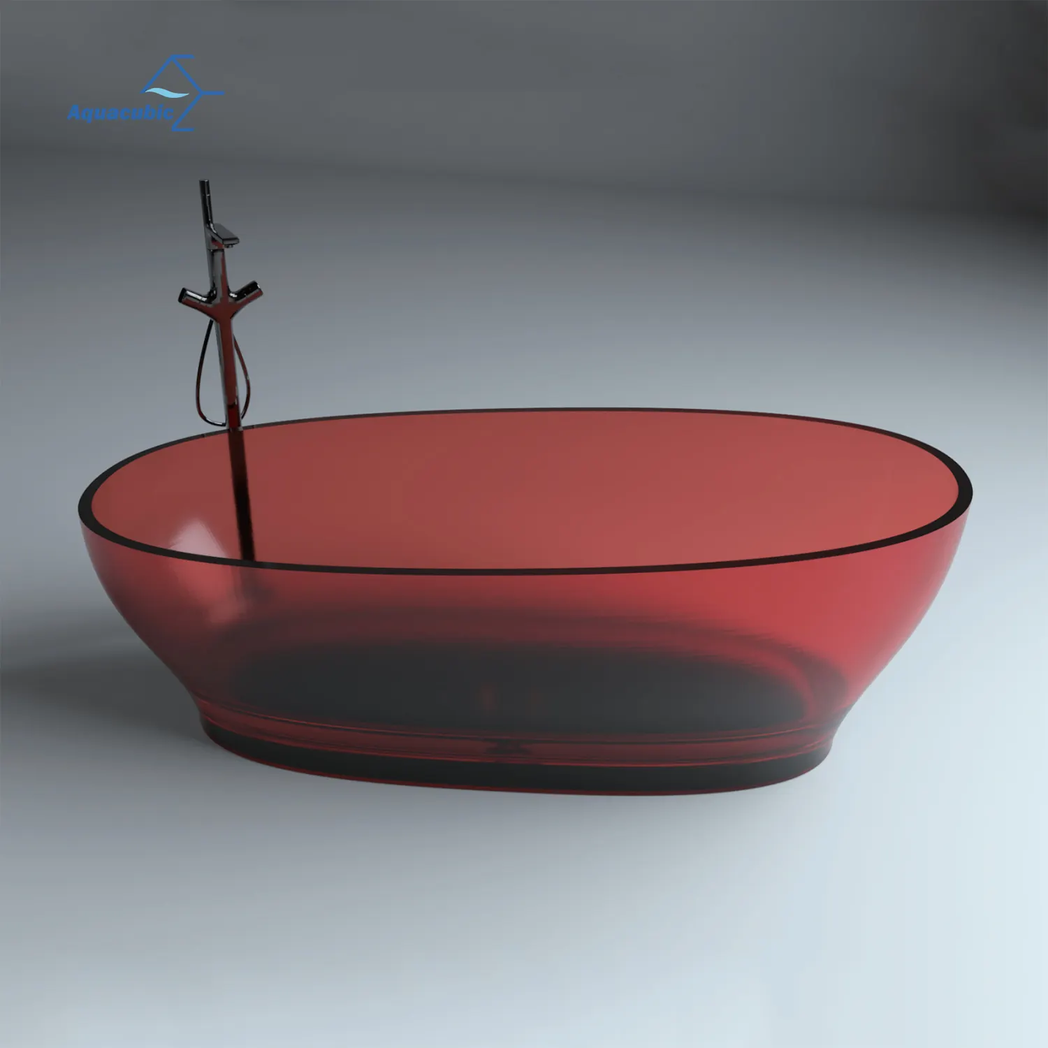 High quality translucent tub resin red solid surface Inclined design bathtub for bathroom