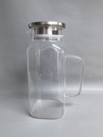 Bouteille d'eau Garafe carrée en verre avec couvercle et poignée en acier inoxydable Pichet à eau en verre