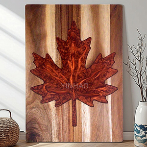 YINHAO, nuevo diseño, tabla de charcutería hecha a mano, tabla de cortar de resina epoxi de hoja de arce, tabla de cortar de madera de acacia - Product Image 1