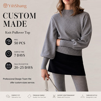 Pull en maille court pour femme, coupe ajustée à la taille, col montant, manches lanternes, style minimaliste chic et décontracté, personnalisé