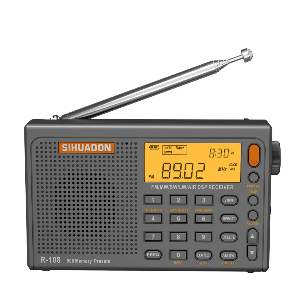 Sihuadon R-108グレーポータブルラジオ工場直販ポータブルラジオFMステレオLWSW MW AIR DSPレシーバー