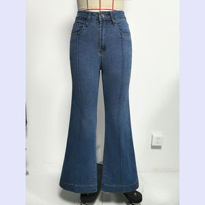 Jean en denim stretch taille haute coupe bootcut tendance pour <span class=keywords><strong>femme</strong></span> avec coutures sur le devant et jambe large - Product Image 4