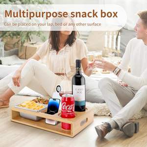 Accueil Salon Boîte à collation en bois Caddy Tray Organizer Sofa Couch Bar avec distributeur de boissons Porte-gobelets - Product Image 5