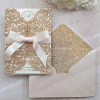 Bande de paillettes imprimée personnalisée, design créatif, enveloppe découpée au laser, ruban de luxe, invitations à paillettes faites à la main pour anniversaire de mariage