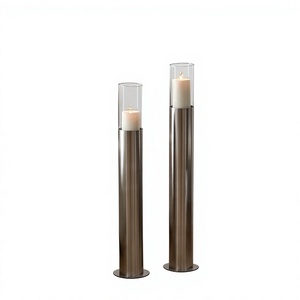 Porte-bougie moderne en métal pour bougie pilier haute avec cylindre en verre, pour décoration de salon et de maison - Product Image 1