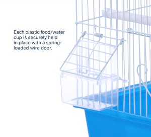 Flat Top economia <span class=keywords><strong>parrocchetto</strong></span> e piccola gabbia per uccelli con filo bianco, Base in plastica colorata con vassoio rimovibile, gabbia per uccelli portatile - Product Image 5