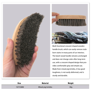 Cepillo multiusos de 150 mm con mango de madera y cerdas mixtas de crin de caballo para <span class=keywords><strong>limpieza</strong></span> de detalles en interiores de coches y cuero de ante. - Product Image 4