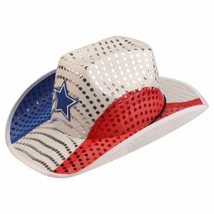 Light up Patriotic Cowboy Usa Western Rodeo Theme Party for Women and Man <b>Red</b> White & Blue <b>Sequin</b> Star Cowgirl Hat - Product Image 3