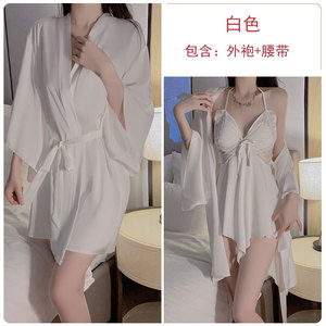 Pyjama Sexy à Fleurs en Soie Glacée de Taille Unique Ajoutez un Coussin de Poitrine pour Rassembler une Chemise de Nuit en Forme d'Arc Robe Extérieure et Vêtements de Maison - Product Image 4
