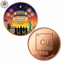 Pièce de monnaie en cuivre pur 999 de 1 oz, personnalisée en gros, imprimée en couleur 2D, 250e anniversaire de la Déclaration d'indépendance 2026