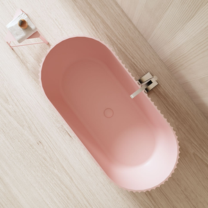 Rosa <span class=keywords><strong>vasca</strong></span> di lusso Freestanding in resina di pietra artificiale puro acrilico solido lavandino bagno Hotel <span class=keywords><strong>vasca</strong></span> da bagno con rubinetto - Product Image 2