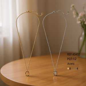 Collana con Ciondolo a V con Perline, Tono Oro e Argento, Gioielli di Moda in Acciaio 45452 - Product Image 3