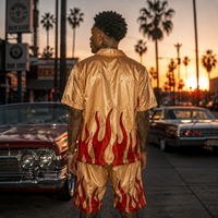 Ensemble de veste coupe-vent pour homme avec motif flamme, veste technique légère en nylon, ensemble de survêtement Gorpcore, vêtements de sport, tenue en 2 pièces, streetwear