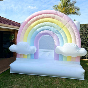 Château Gonflable Arc-en-ciel Nuages Blancs, Château Gonflable <span class=keywords><strong>Pastel</strong></span> Arc-en-ciel avec Nuages, Château Gonflable Rose pour Intérieur et Extérieur - Product Image 3