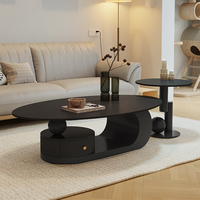 Table basse créative de style crème, ovale, pour salon, petite unité domestique, style italien minimaliste avec rangement