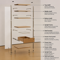 Bibliothèque en métal de style mid-century avec étagères ouvertes, tiroirs et étagère modulaire pour salon, bureau à domicile, personnalisable