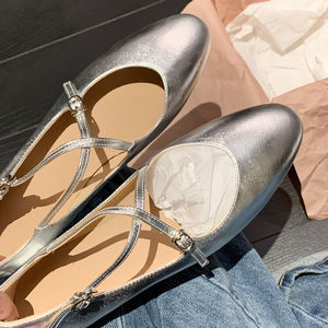 XINZI – chaussures plates en cuir de vache à bout rond pour femme, chaussures d'été confortables et à lanières croisées de 1.5cm - Product Image 2