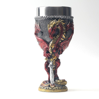Statue de dragon tenant une épée, en résine et acier inoxydable, personnalisée, vintage, étanche, grande capacité, rétro, mug à bière pour fête, emballage en boîte
