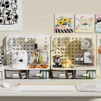 Kit de Rangement Combiné pour Panneau Perforé de Bureau Debout Multifonctionnel et Écologique, avec Bacs, Crochets, Étagères et Tiroirs pour Usage au Bureau