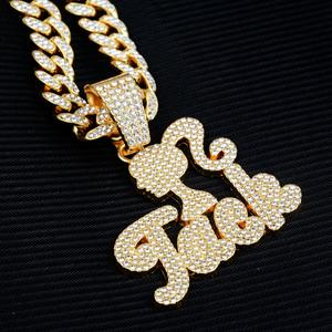 Colgante Personalizado de Letras <span class=keywords><strong>Mayúsculas</strong></span> y <span class=keywords><strong>Minúsculas</strong></span> con Botones, Joyería Hip Hop Creativa con Doble Circonita y Cadena de Cuerda - Product Image 2