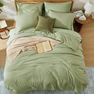 Ensemble de couette Queen toutes saisons, <span class=keywords><strong>vert</strong></span> sauge doux, polyester tissé 200TC, literie comprenant <span class=keywords><strong>drap</strong></span>-<span class=keywords><strong>housse</strong></span>, <span class=keywords><strong>drap</strong></span> plat et 2 taies d'oreiller - Product Image 5
