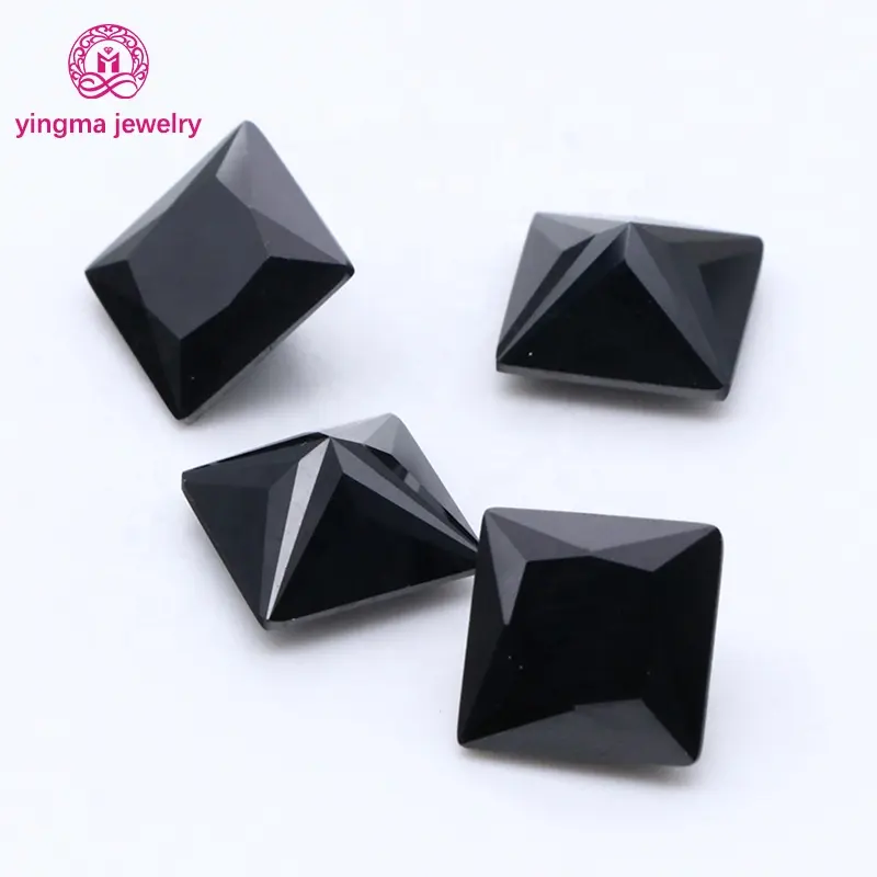 Yingma machine cut 2*2mm-10*10mm synthetic gemstones princess cut square loose cz stones black color cubic zirconia