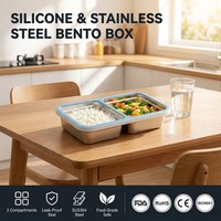 Boîte à lunch bento en acier inoxydable 304 à 2 compartiments, anti-fuite, pour enfants, boîte à lunch en métal, contenants portables