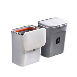 Corbeille à déchets murale en gros, panier de recyclage suspendu avec couvercle, en plastique, pour cuisine, sacs et emballages, écologique, blanc/gris - Product Image 2