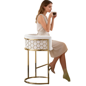 Modern Luxury Gold Stainless Steel Bar Counter <b>Stools</b> Honeycomb Design High Chair Leather Velvet <b>Seat</b> Stable Outdoor Hotel - Product Image 2