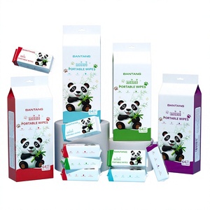 Lingettes humides en papier mini format pour voyage, en anglais, pour le commerce extérieur transfrontalier, pochette 140x150mm, lot de 8, pour bébé, enfant, mains - Product Image 1