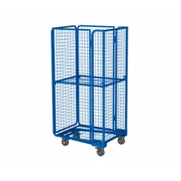 Chariot de manutention robuste en métal avec cage de protection, conteneur roulant en treillis métallique pour entrepôt avec roues pour la manutention de marchandises