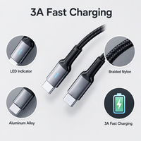 Câble USB-C tressé en nylon avec LED et arrêt automatique 3A, charge rapide intelligente, protection de la batterie pour smartphone