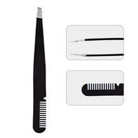 Pince à sourcils en acier inoxydable de 9.6cm avec peigne pointe inclinée poils incarnés et pince à épiler pour soins de beauté des cils